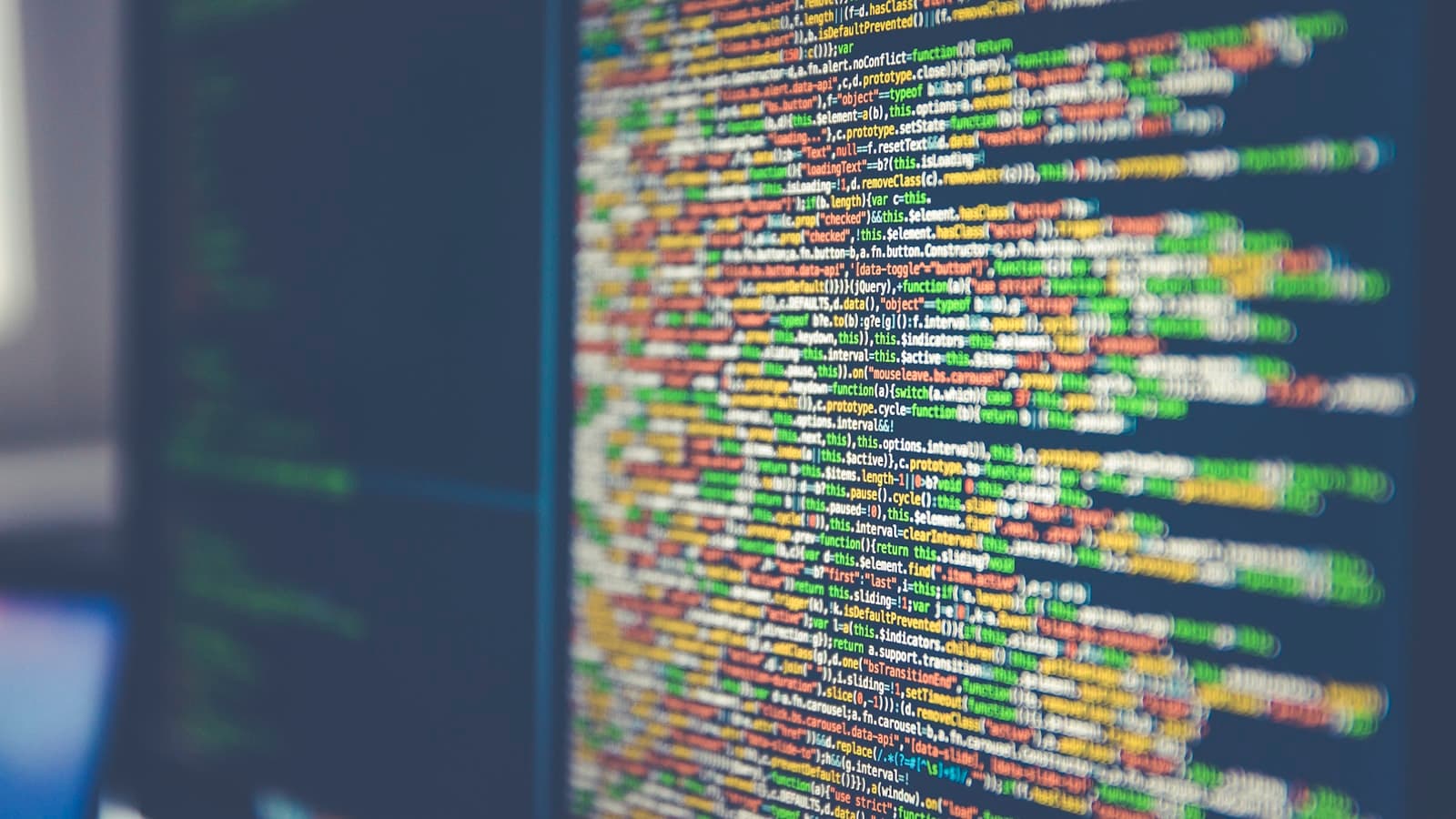 A colorful code editor screen with overlapping lines